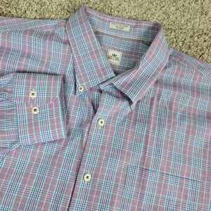 Peter Millar Mens 2XL Red White Blue Plaid Check Button Down Long Sleeve